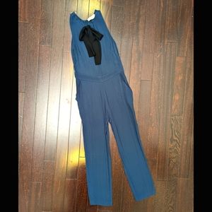 Loft High Neck Draped Bow Crepe Jumpsuit